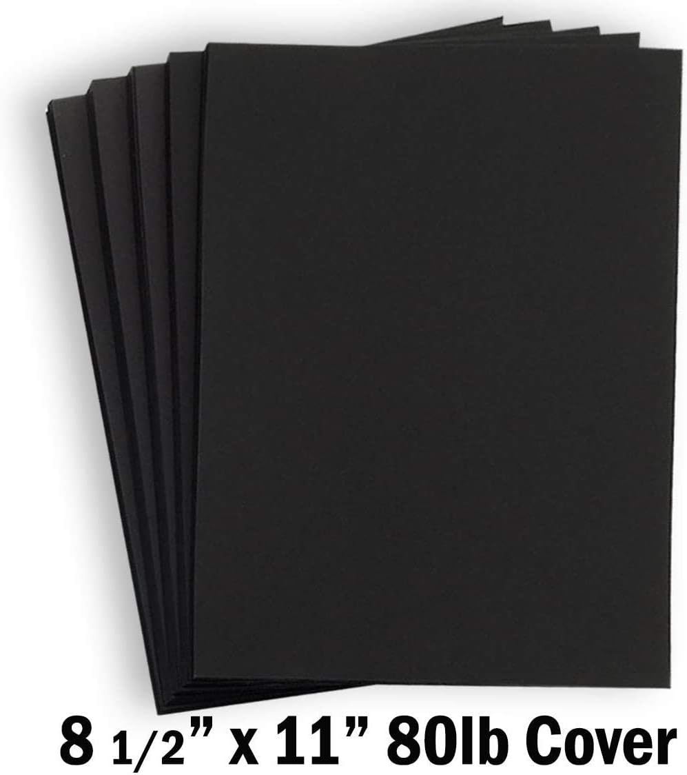 Hamilco Black Colored Cardstock Thick Paper - 8 1/2 x 11" Heavy Weight 80 lb Cover Card Stock - for Scrapbook Craft Calligraphy or Chalkboard Papers for Printer 100 Pack