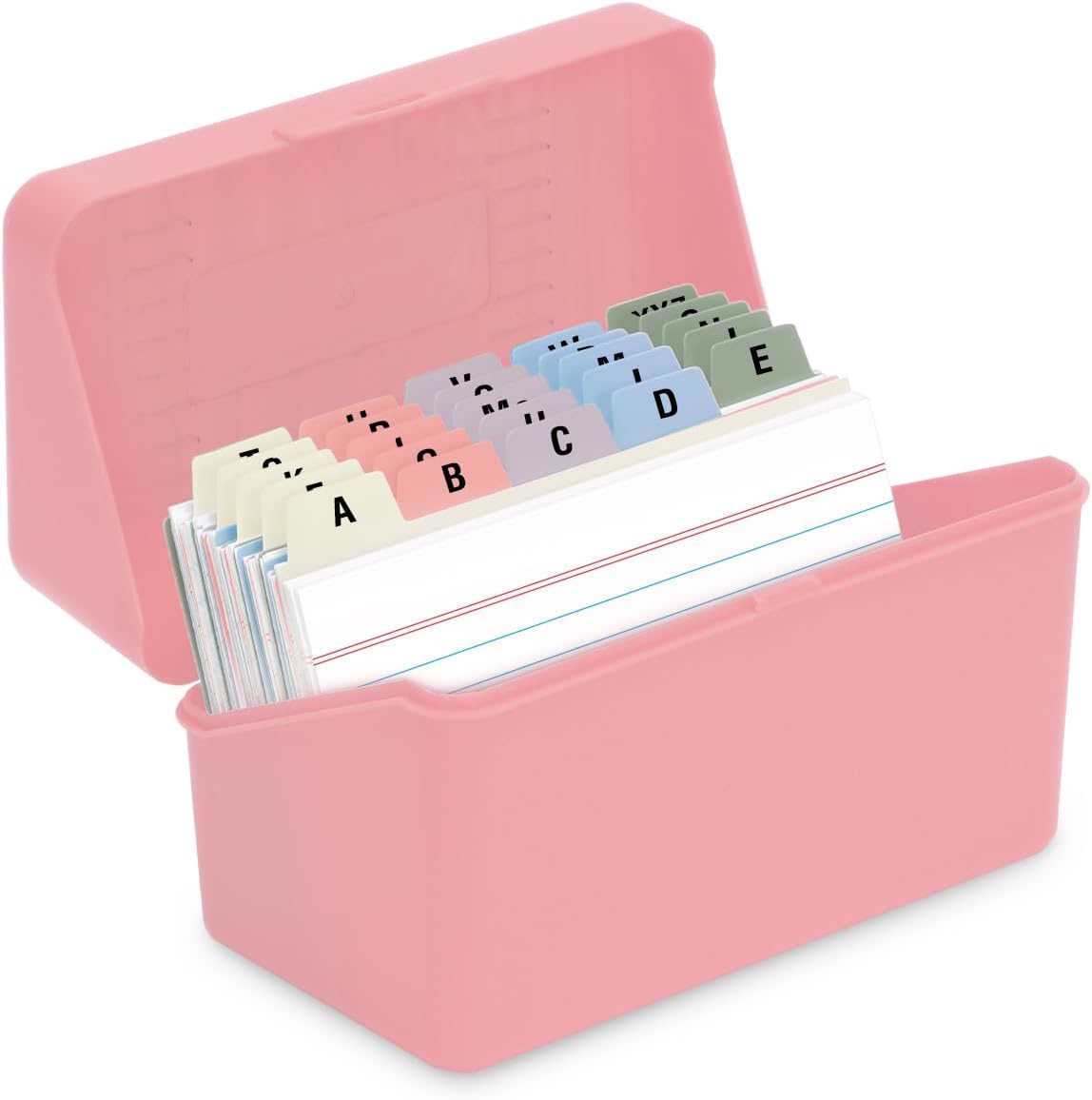 H4D 3x5 Index Card Holder with 100 Heavyweight Ruled Index Cards and 25 Plastic Dividers, Light Pink