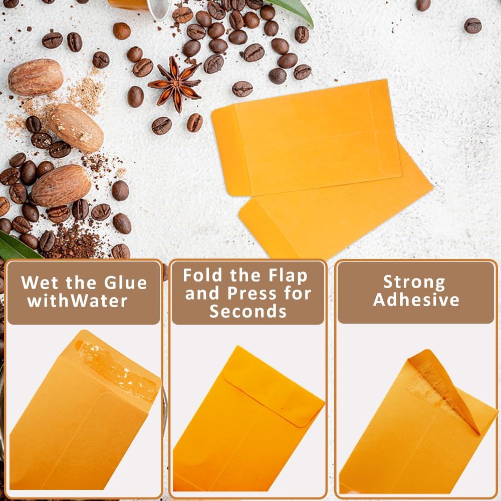 #1 300 Pcs Small Coin Envelopes 2.25" x 3.5" with Gummed Flap, Yellow Kraft Mini Envelopes for Storing Keys, Stamps, Seeds, Tips and Small Items (300)