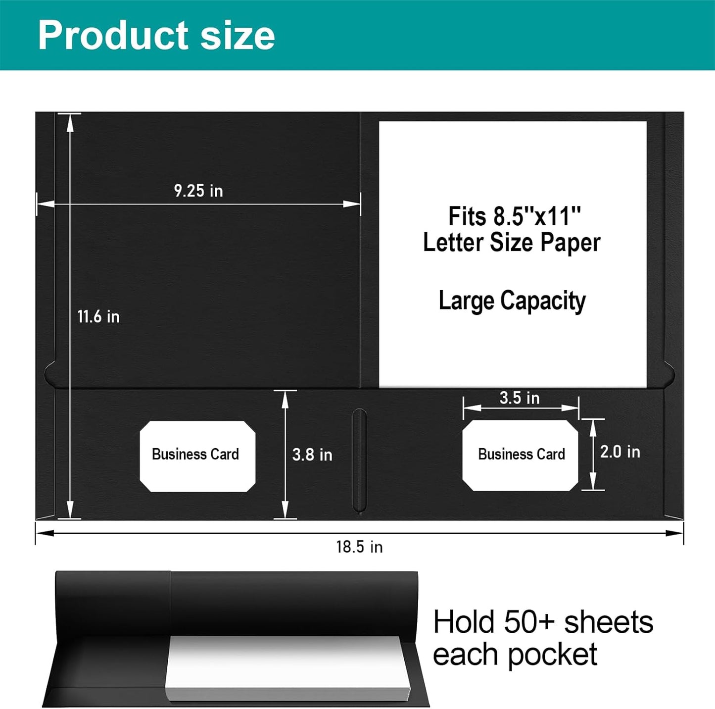 HABGP Two Pocket Folders, 50 Pack 2 Pocket Folders Fit Letter Size Paper, Black Paper File Folders with Pockets for School Office Home Business