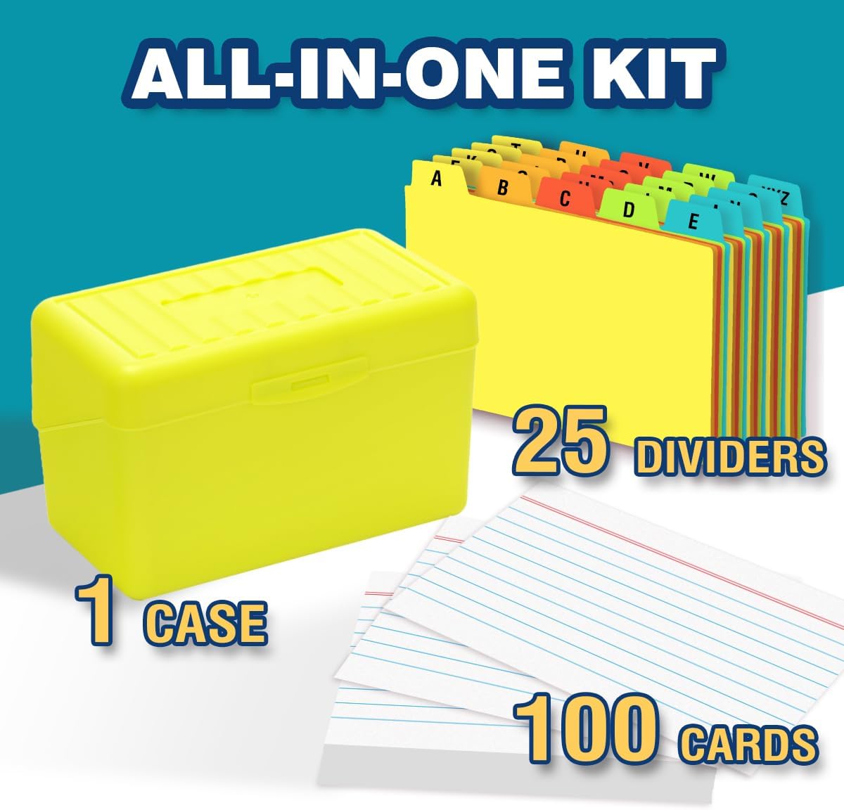 H4D 3x5 Index Card Holder with 100 Heavyweight Ruled Index Cards and 25 Plastic Dividers, Lime Green