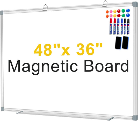H-Qprobd Magnetic Dry Erase White Board, Dry Erase Board for Wall 48" X 36" Aluminum Frame, Hanging Whiteboard for Home, School, Office, Kitchen