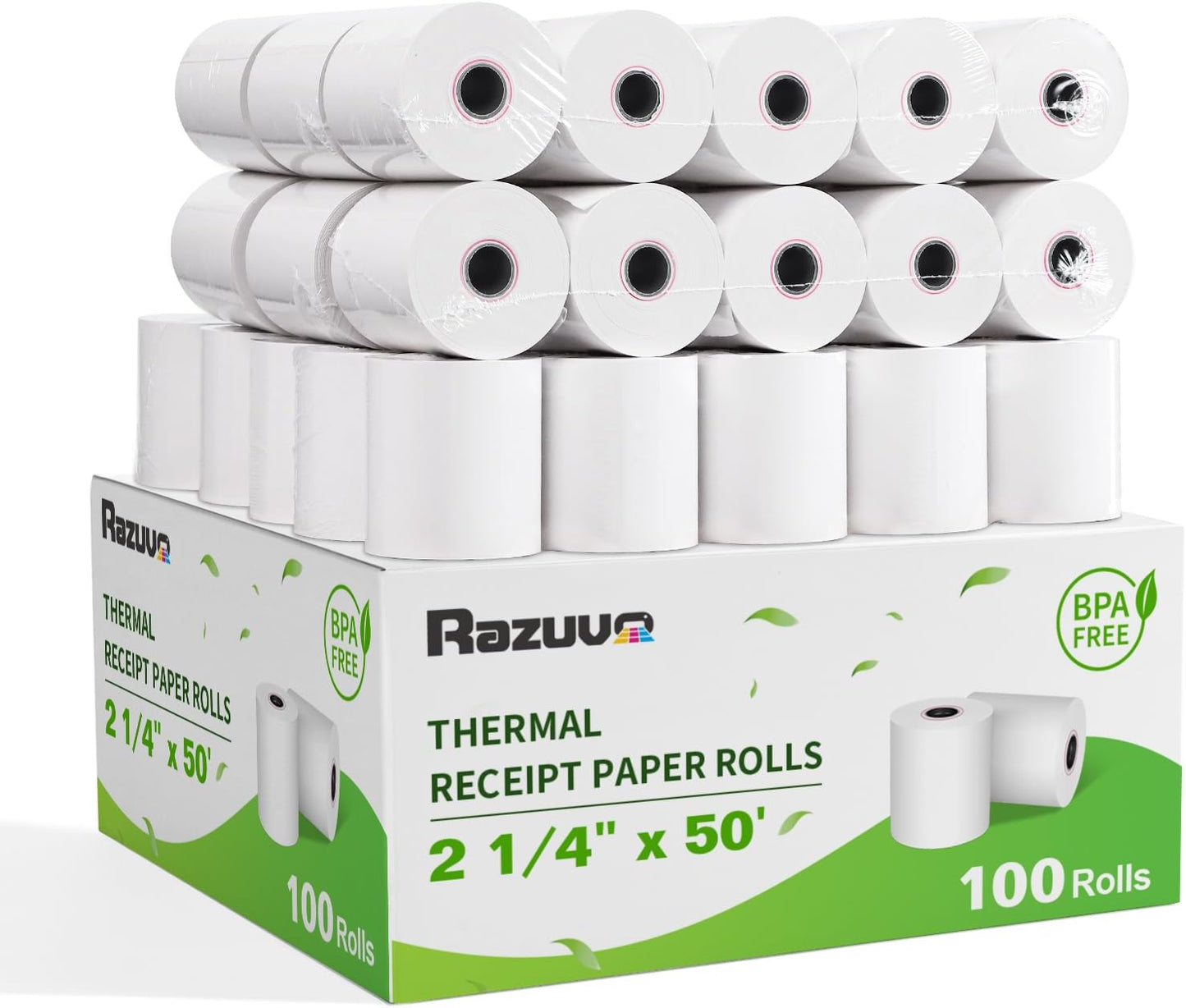 (100 Rolls) 2 1/4 x 50 Thermal Receipt Paper, White BPA-Free, Compatible with POS, Credit Card Terminals and Most Register Machines