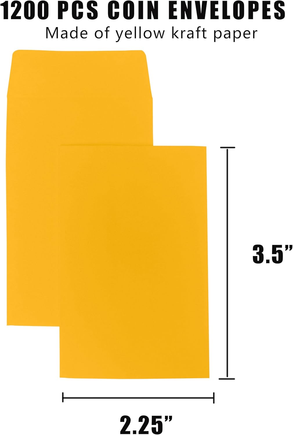 #1 1200 Pcs Small Coin Envelopes 2.25" x 3.5" with Gummed Flap, Yellow Kraft Mini Envelopes for Storing Keys, Stamps, Seeds, Tips and Small Items (1200)