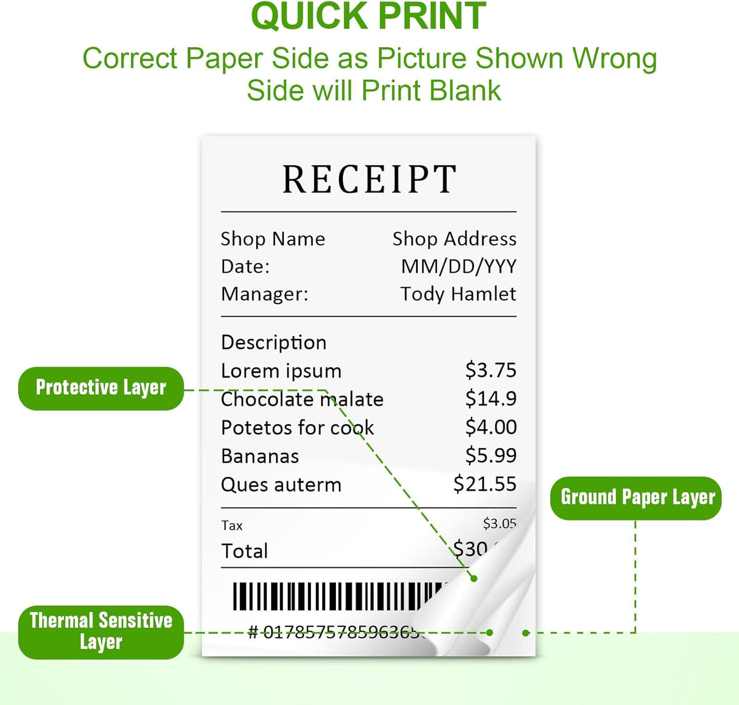 (100 Rolls) 2 1/4 x 50 Thermal Receipt Paper, White BPA-Free, Compatible with POS, Credit Card Terminals and Most Register Machines