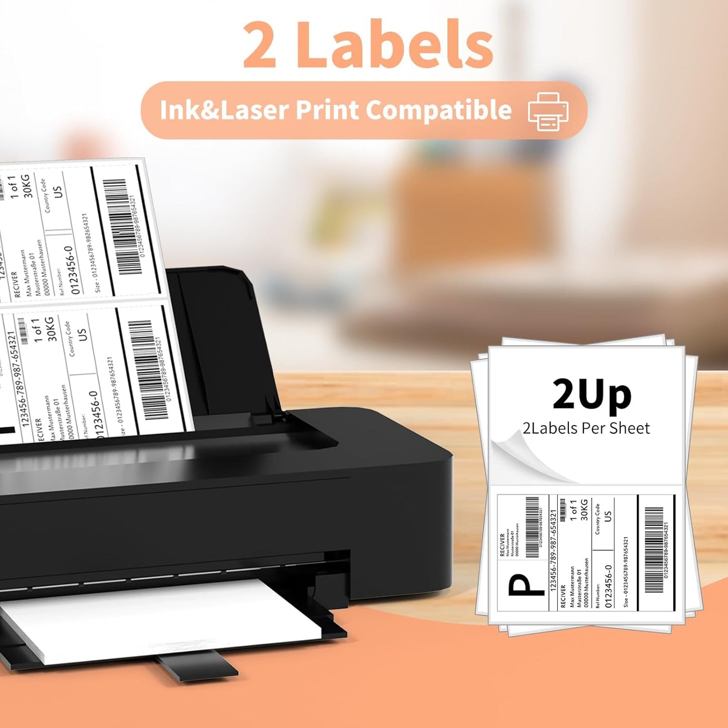 Half Sheet Self Adhesive Shipping Labels, 8.5" x 5.5" Address Labels Laser/Ink Jet White Blank Shipping Labels (2000 Sheets/4000)