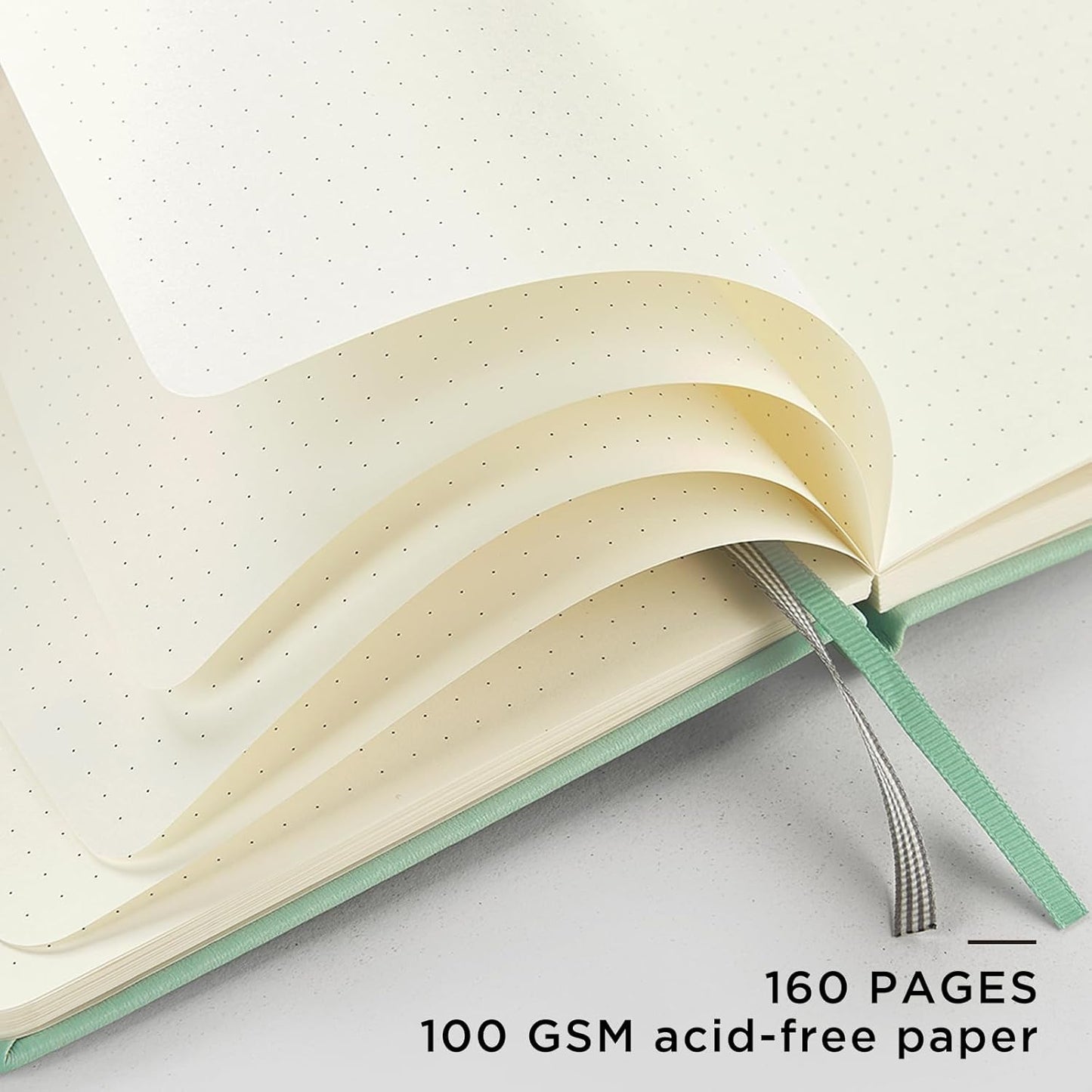 &And Per Se Dotted Journal Notebook, A5 Hardcover Leather Bullet Dotted Journal, 160 Pages 100 gsm Thick Dotted Paper，3 Sheets of Stickers Included - 5.7'' x 8''（Light Green）